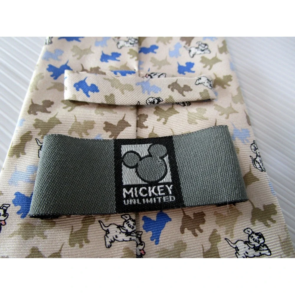 Dalmatians Puppy Dogs Mickey Unlimited Disney 100% Silk Neck Tie Ivory